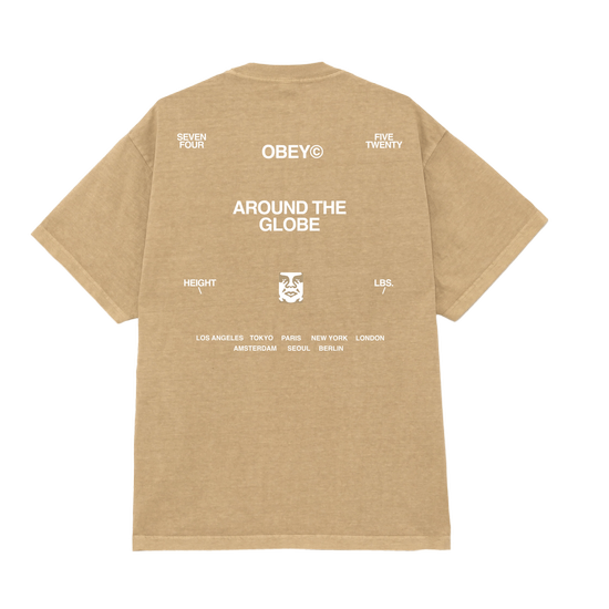 TSHIRT OBEY AROUND THE GLOBE PIGMENT LIGHT KHAKI
