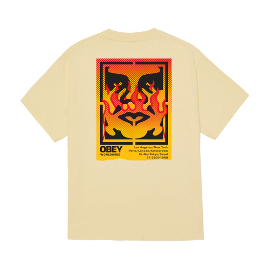 TSHIRT OBEY ICON STENCIL FLAME PALE YELLOW