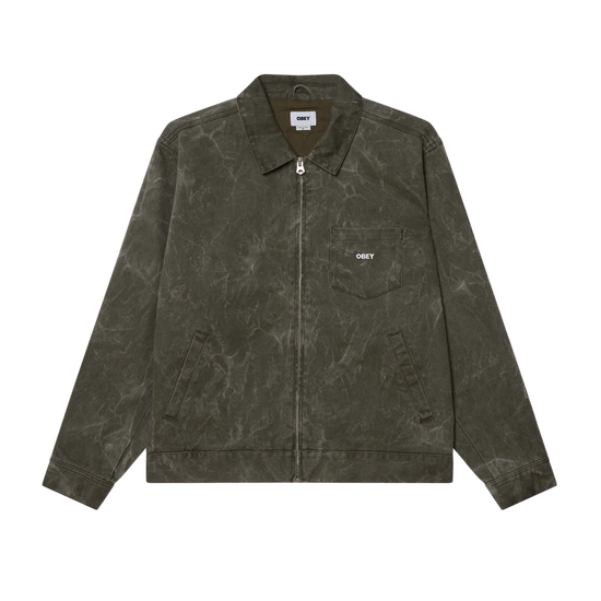VESTE OBEY OBEY OBEY WORKMAN ZIP JACKET BLACK OLIVE WRINKLE WASH
